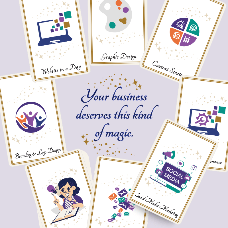 Aligned Soul Design Services Social Media Marketing - Aligned content to grow your community and impact. Tarot-style card with a megaphone and “Social Media” icons, representing strategic online visibility.