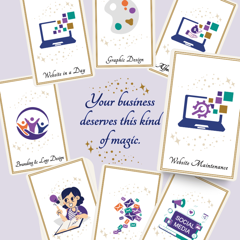 Aligned Soul Design Services Website Maintenance Keep your site secure, speedy, and stress-free. Tarot-style card with a laptop and gear icon, symbolizing tech support and maintenance.