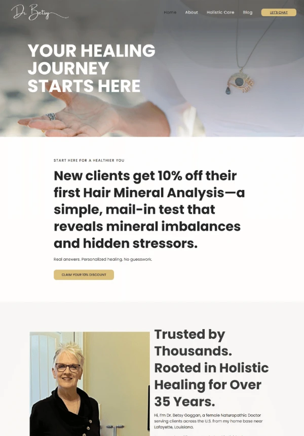 Functional health and mineral analysis website for Dr. Betsy Goggan, offering holistic insights.