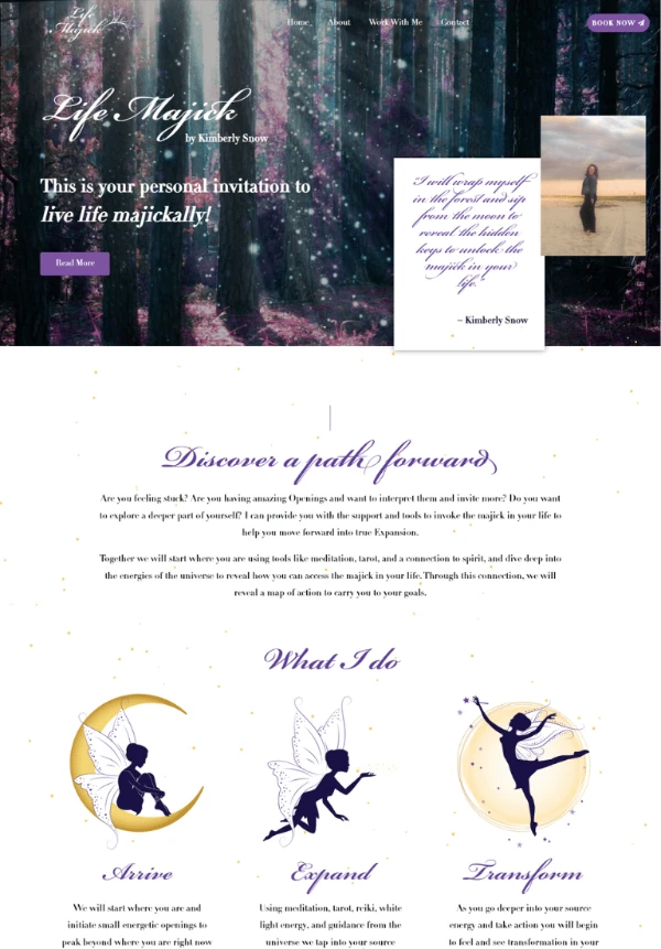 Mystical coaching site for Life Majick, blending personal development with spiritual tools.