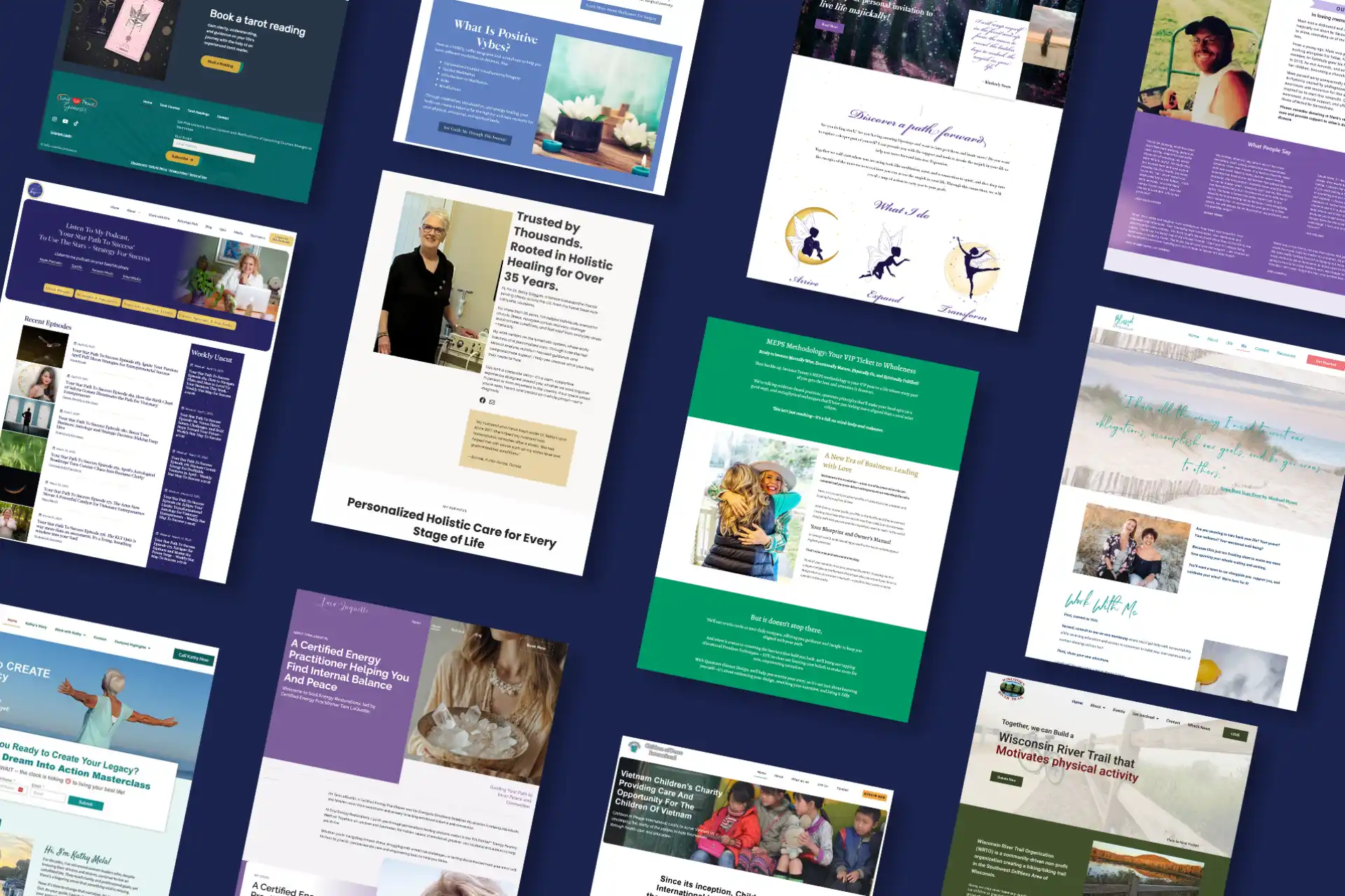 Mockup collage showcasing soulful websites designed by Aligned Soul Design