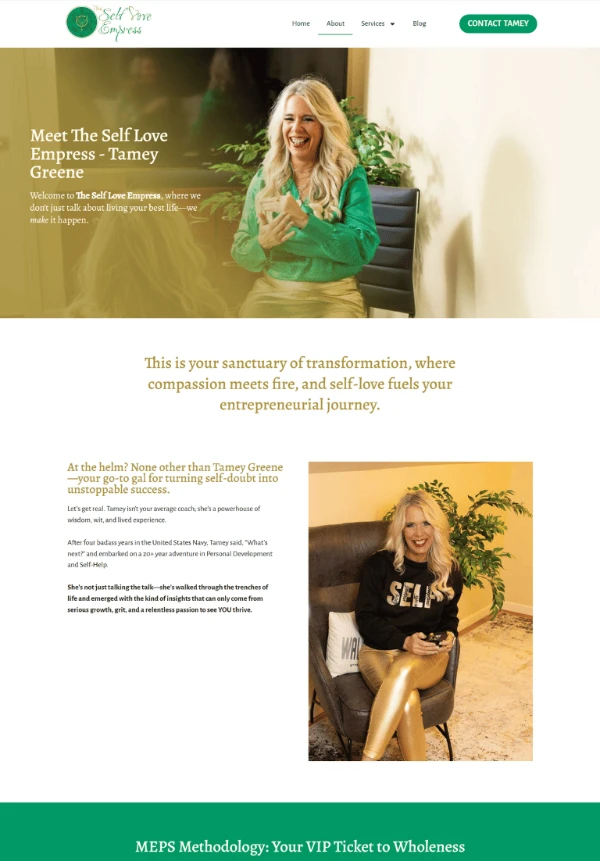 Archived homepage for The Self Love Empress — a vibrant website for a spiritual self-worth coach.